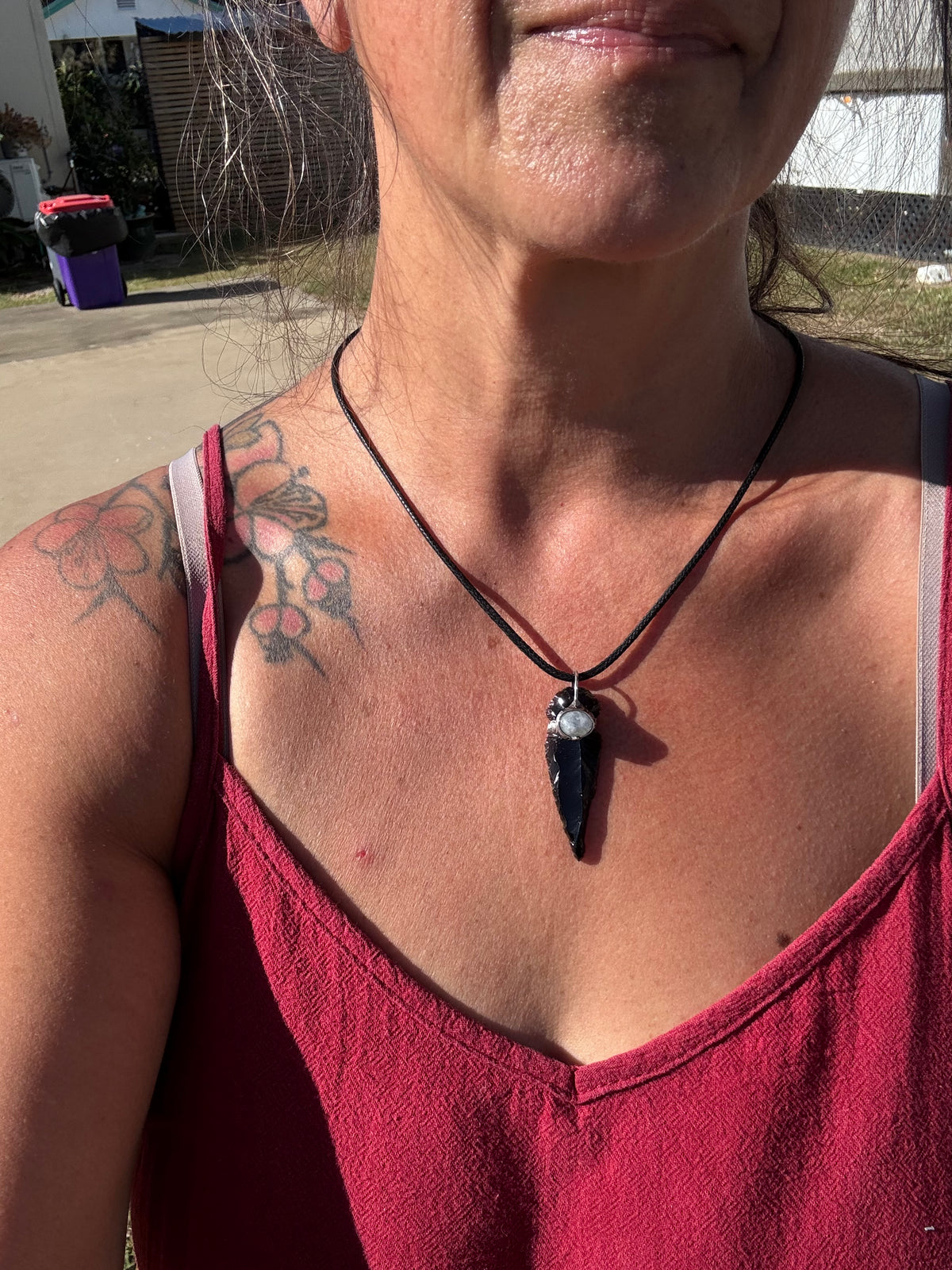 THE PROTECTOR - Raw Black Obsidian Arrowhead + Rainbow Moonstone