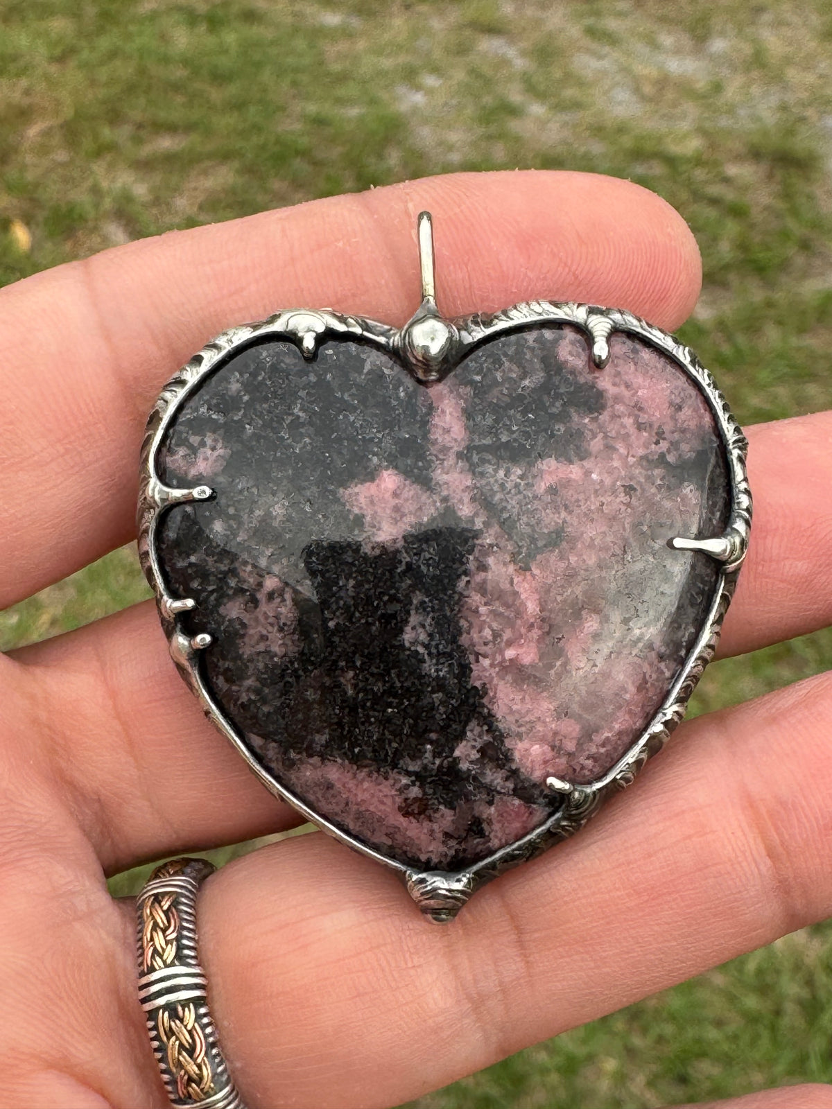 Rhodonite Crystal Heart Pendant
