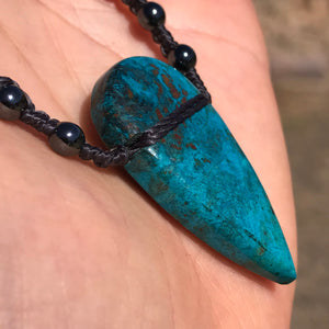 Stunning blue  with a hint of green….grounded by Hematite pendant