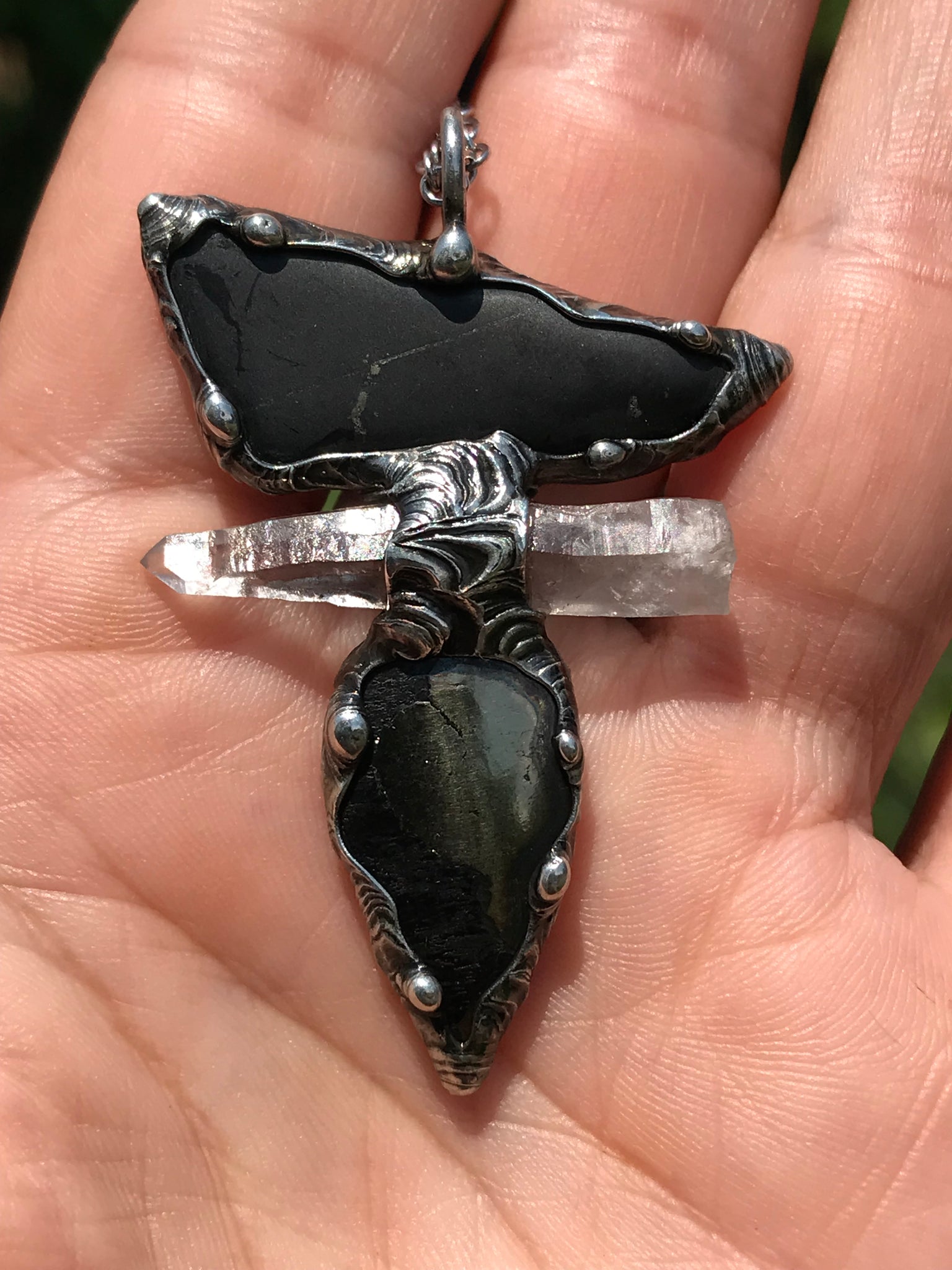 Shungite, clear quartz and Apache Gold Protector