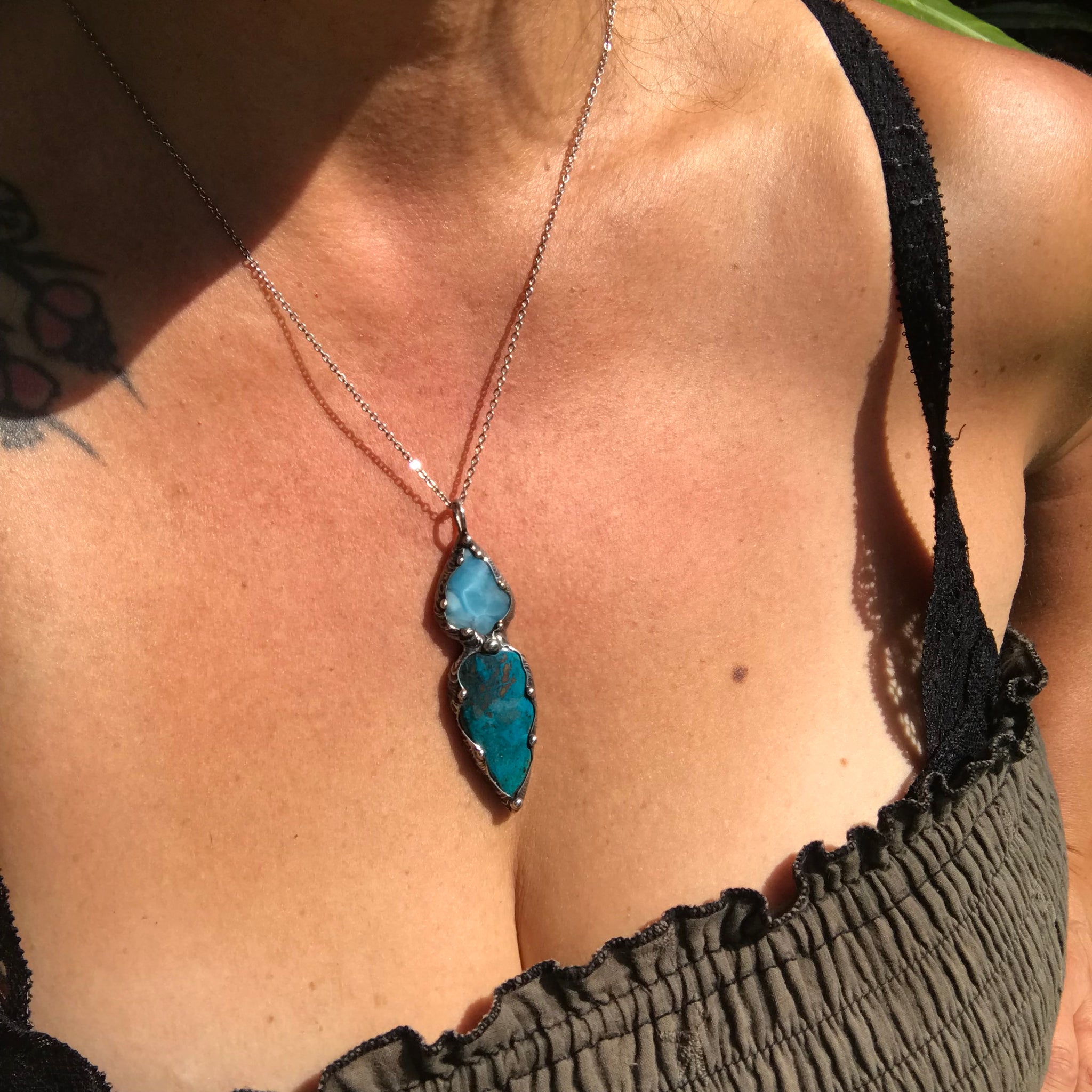 Chrysocolla and Larimar pendant