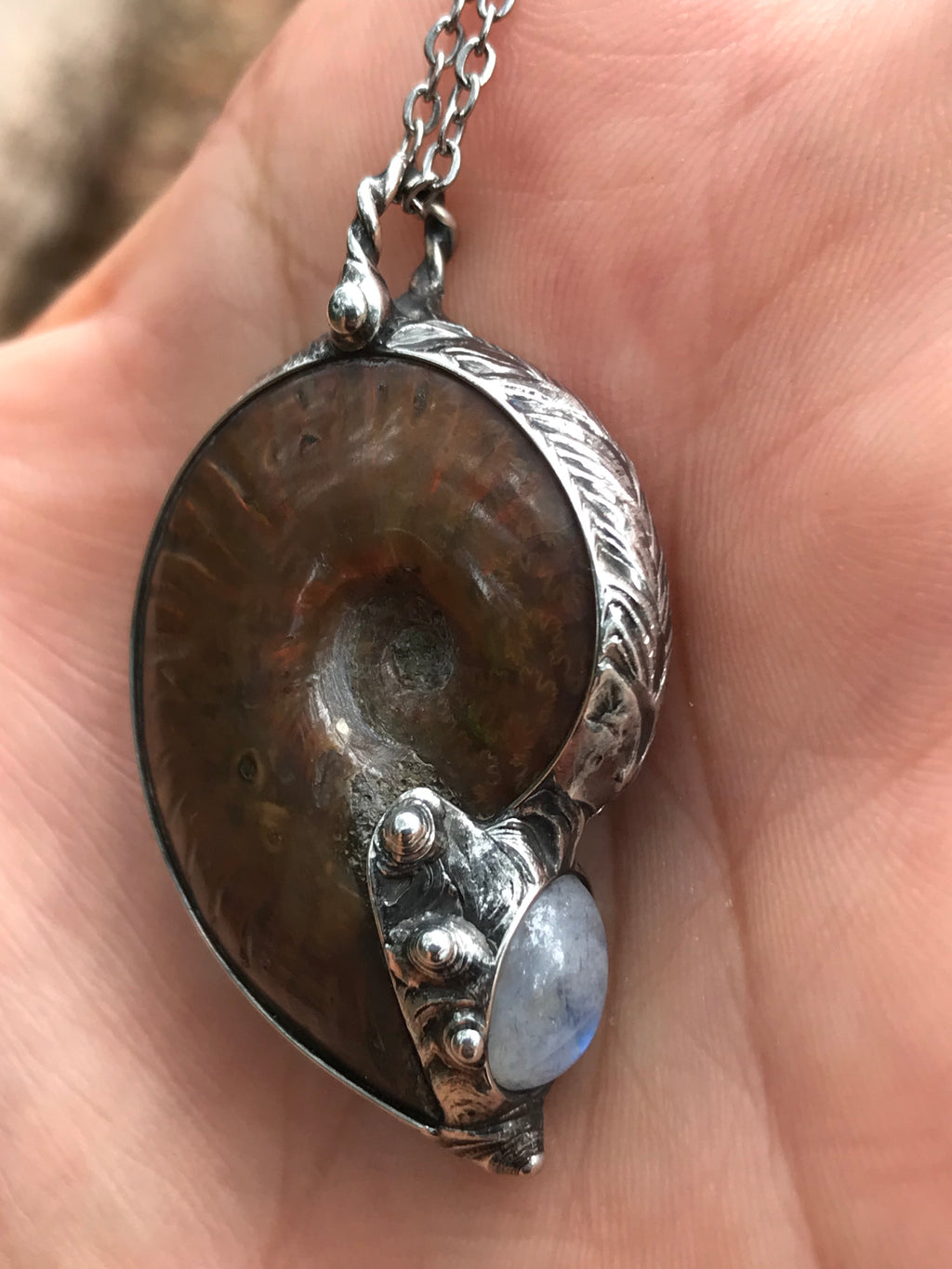 Opalised Ammonite and Rainbow Moonstone Wi