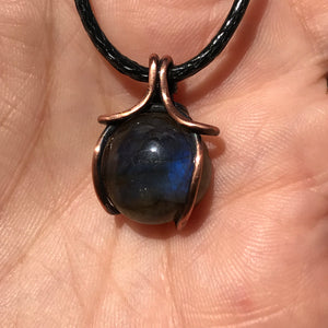 Wire wrapped Blue Flash Labradorite Crystal pendant