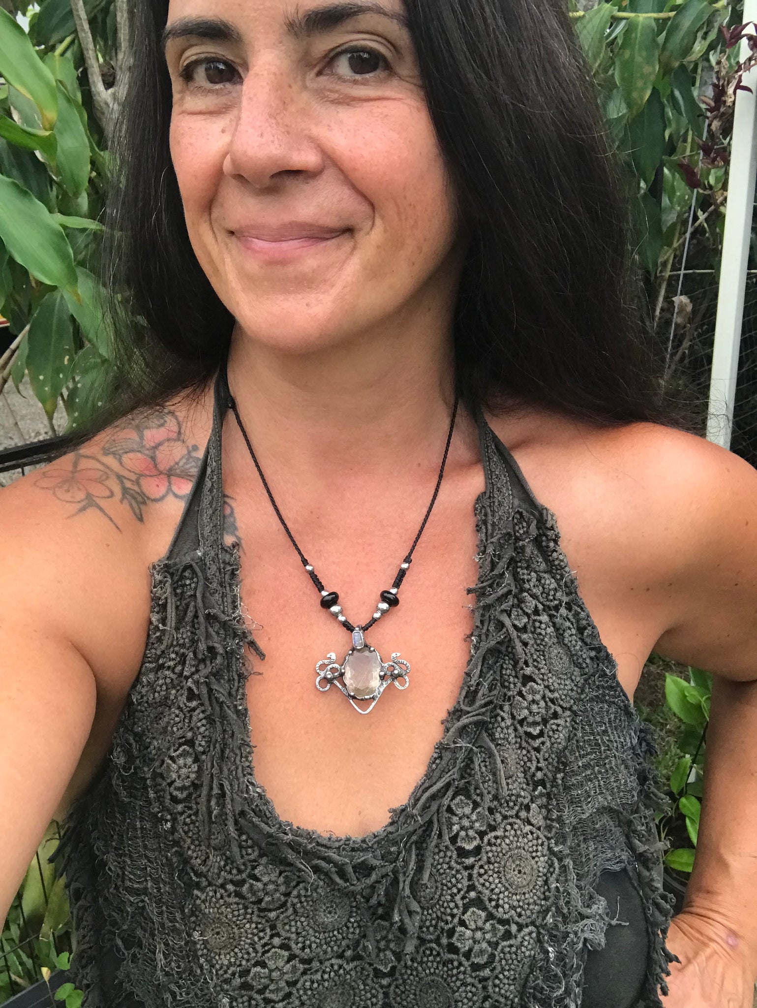 High priestess Golden Rutile and blue flash labradorite serpent pendant