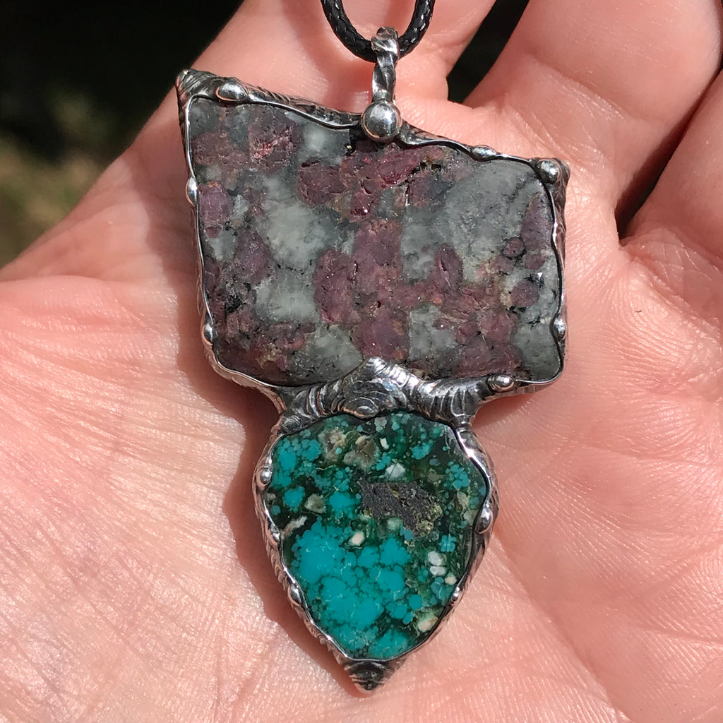 Eudialite and persian turquoise pendant