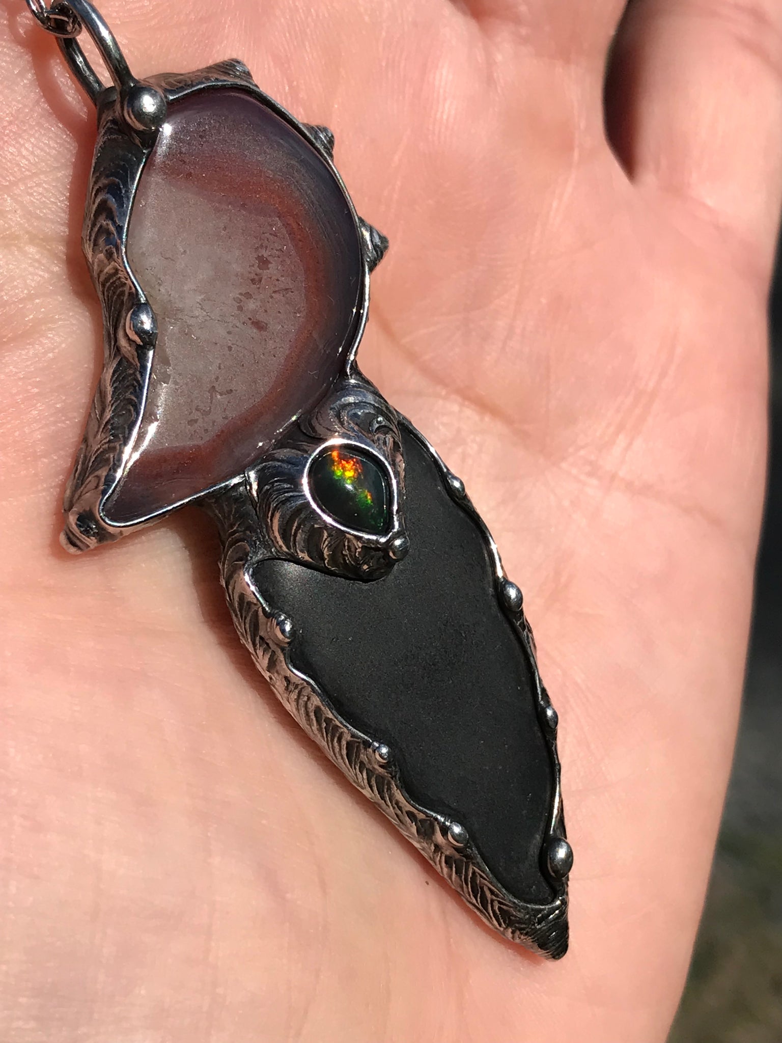 Shungite, red Agate and black fire opal Protector