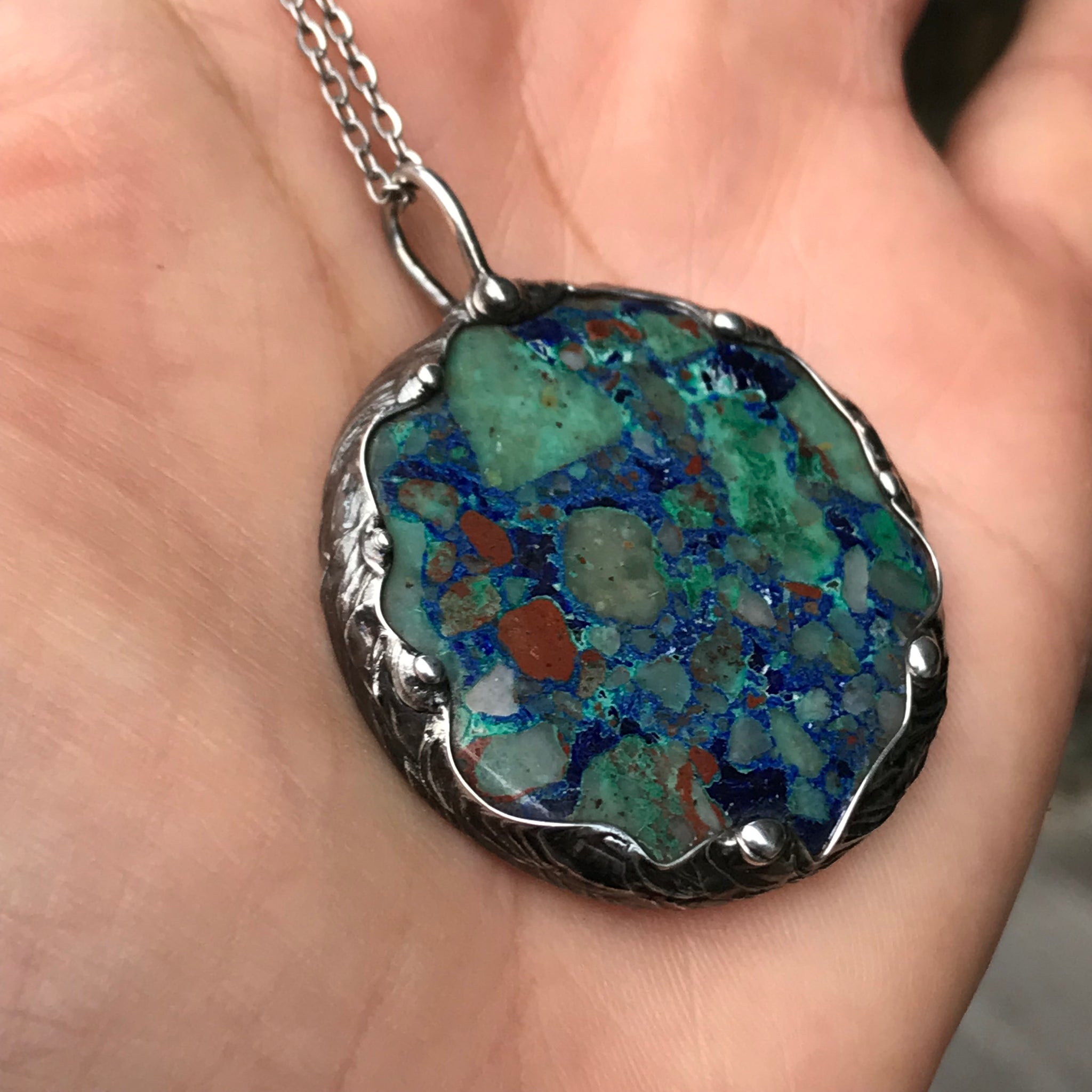 Chrysocolla and Azurite pendant