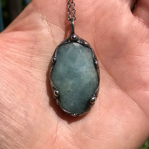 Faceted Aquamarine oval pendant