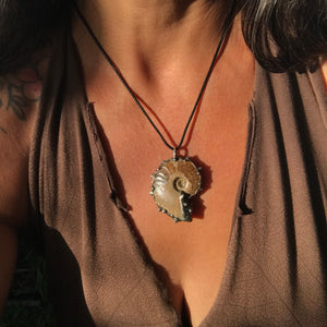 Ammonite and Rainbow Moonstone Amulet
