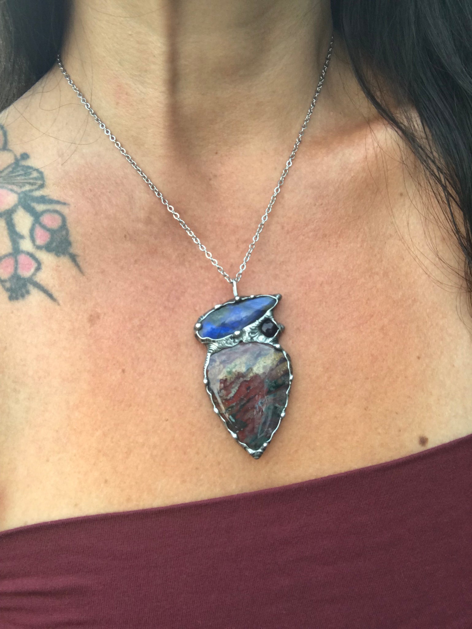 Bloodstone, blue flash Labradorite and Amethyst