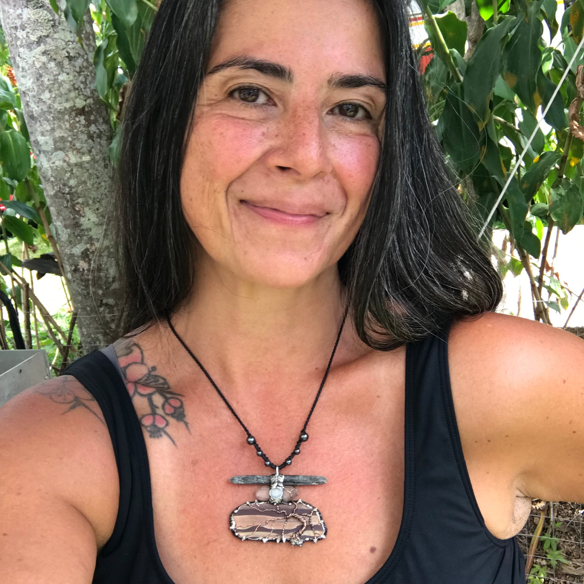 Statement Zebrastone triple crystal Pendant adorned with lightning ridge opal a twisty  Tree of Life
