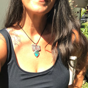 Eudialite and persian turquoise pendant