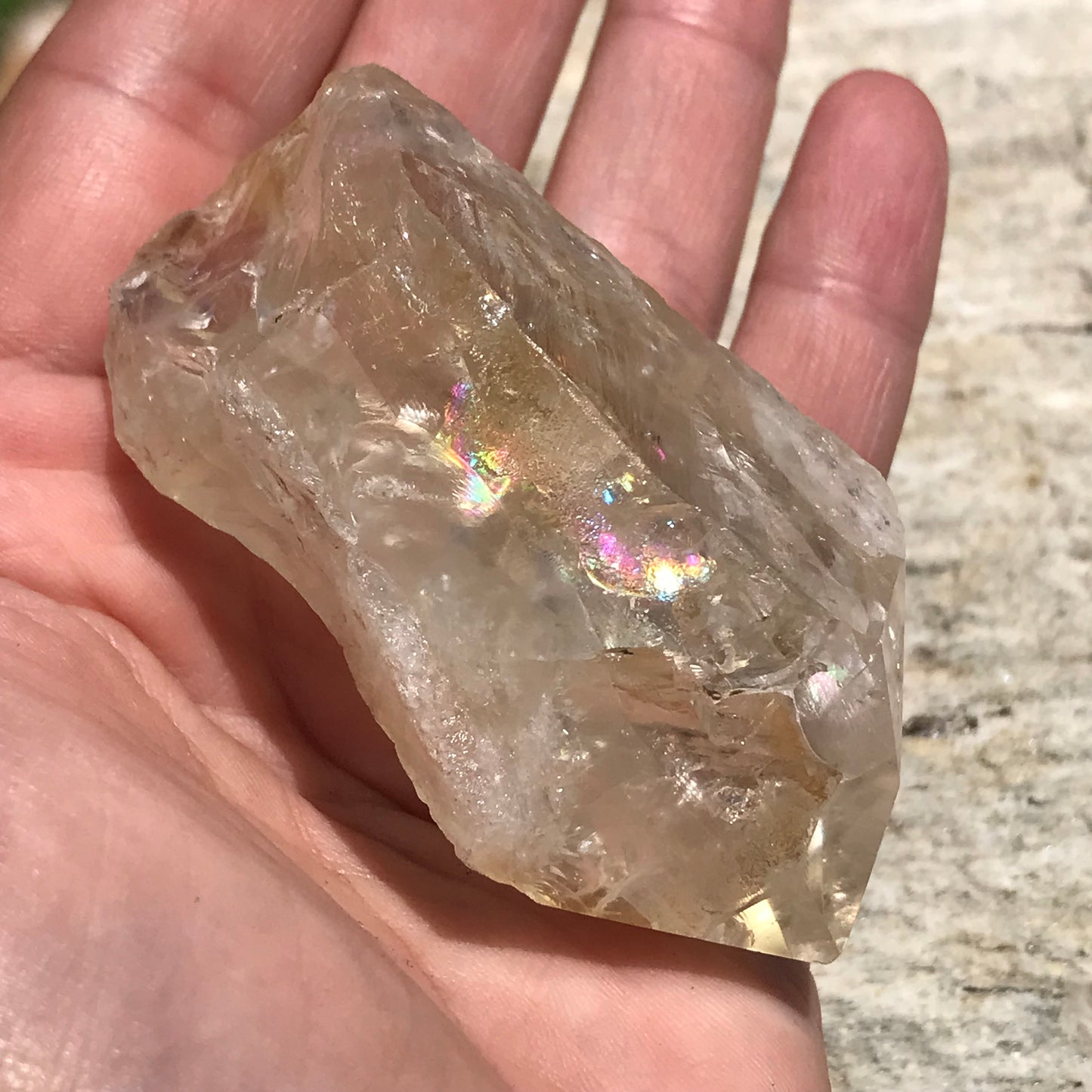Natural Citrine point with Rainbows
