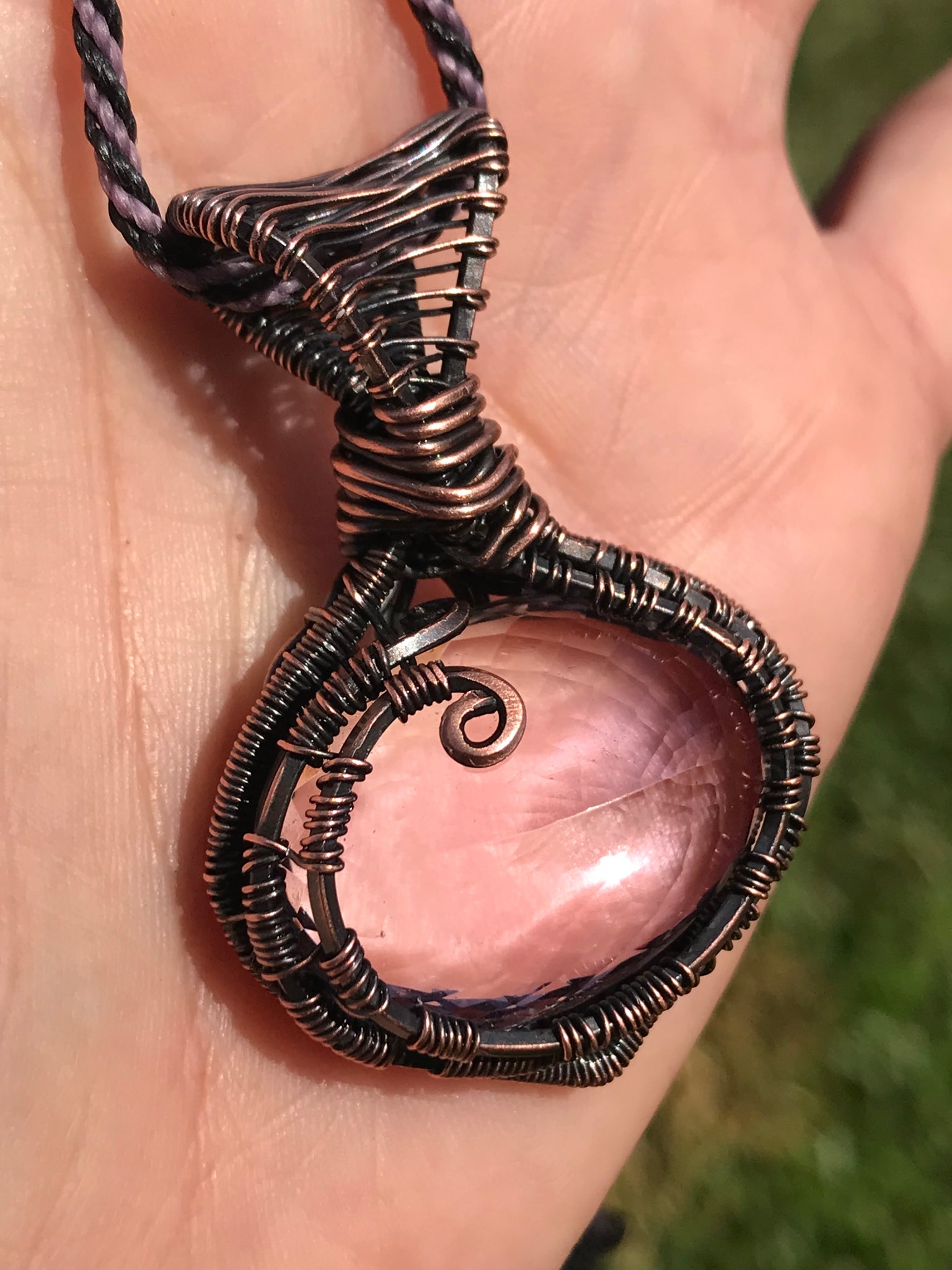 Faceted pink Amethyst in copper