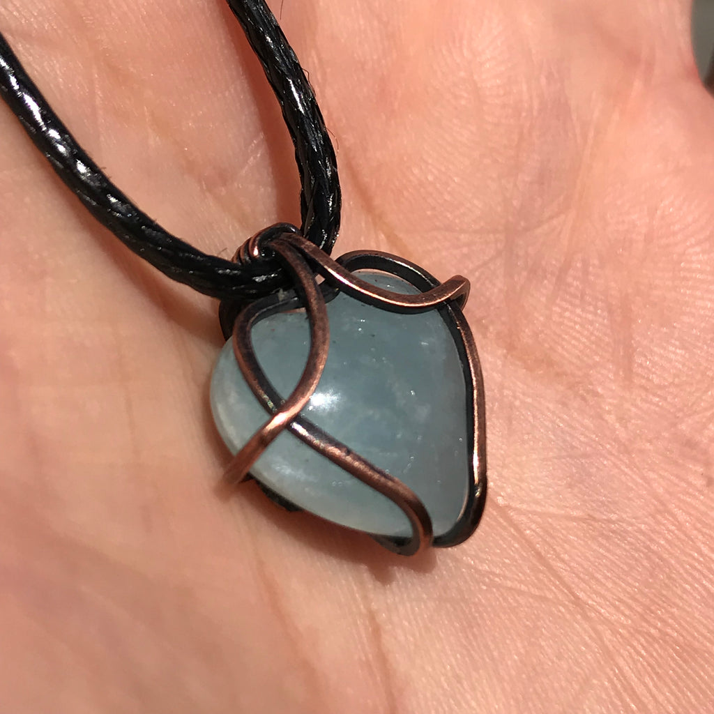 Wire wrapped Aquamarine heart pendant