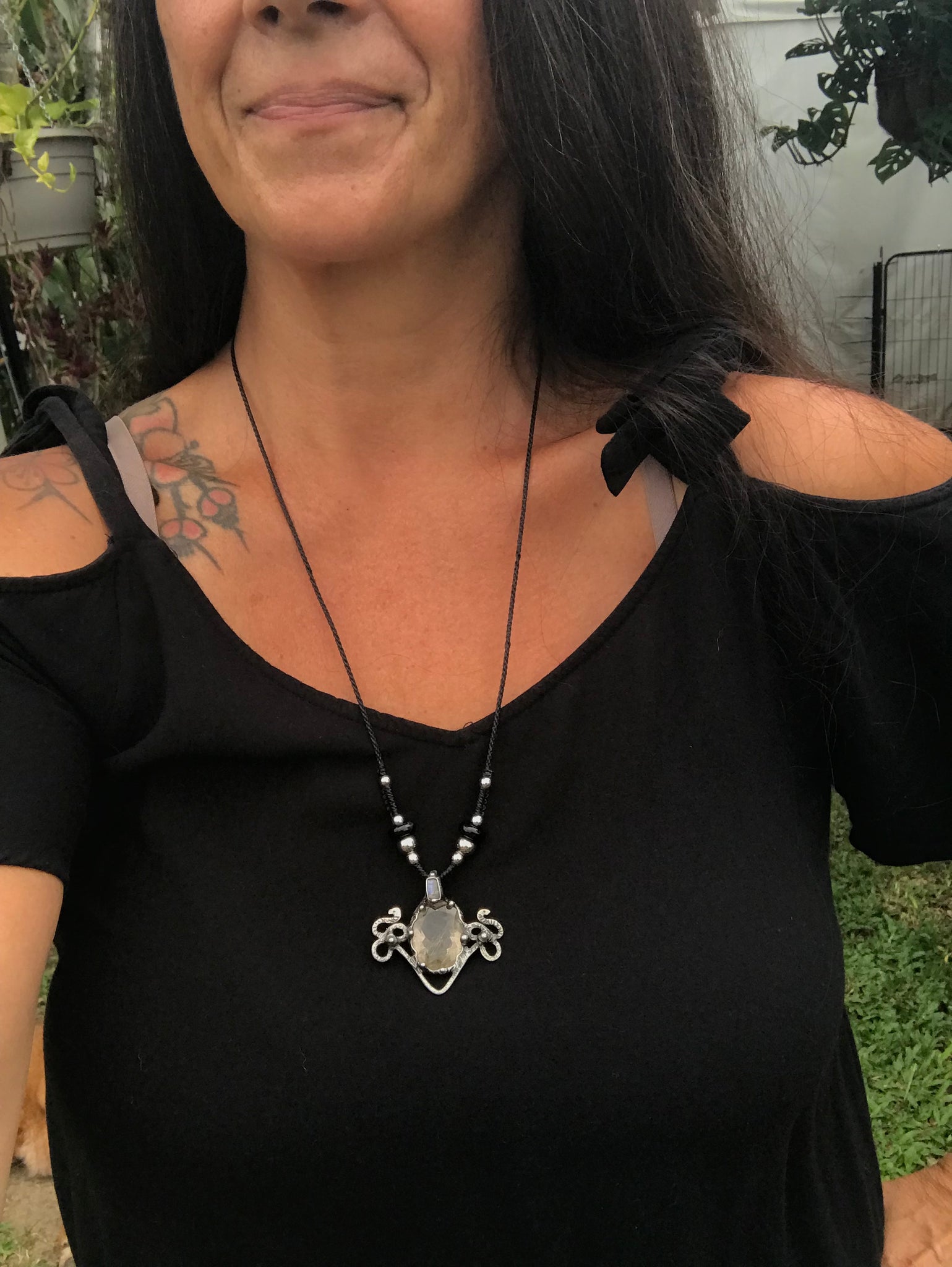 High priestess Golden Rutile and blue flash labradorite serpent pendant