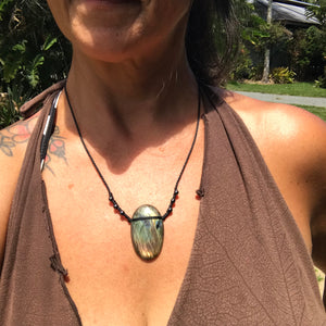 Multi Flash Labradorite and Hematite pendant