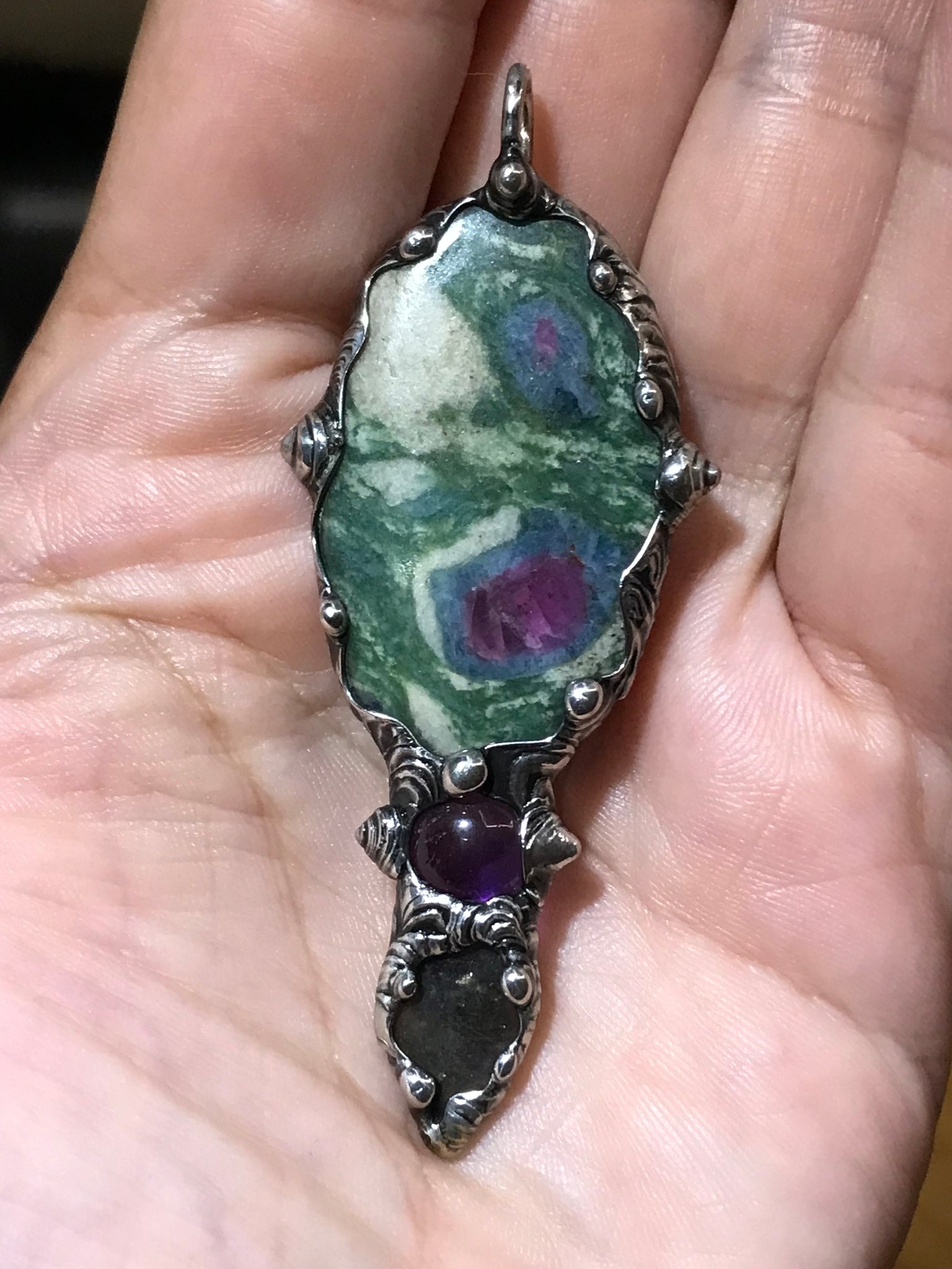 Ruby Fuchsite, Amethyst and Labradorite Crystal pendant