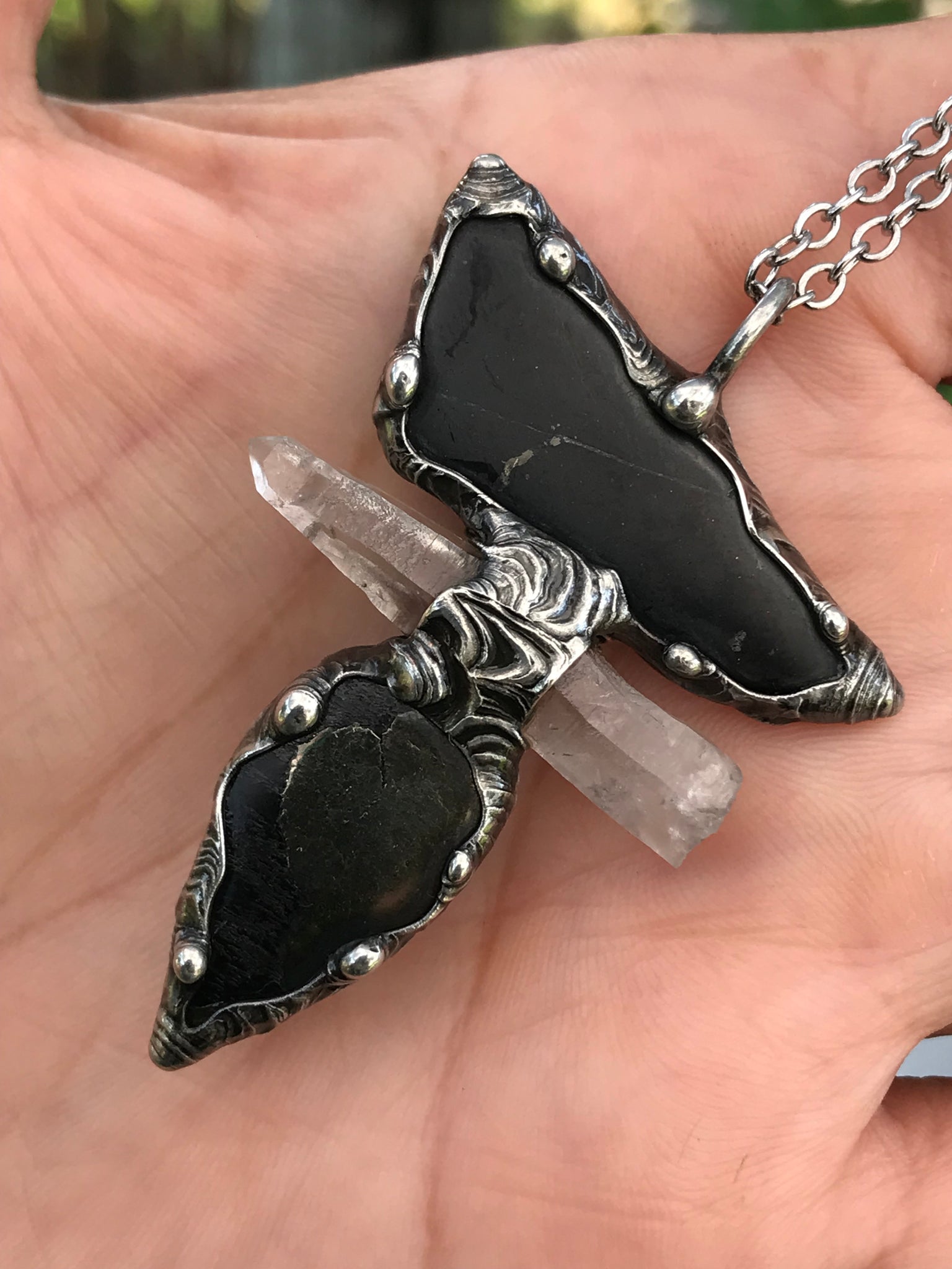 Shungite, clear quartz and Apache Gold Protector