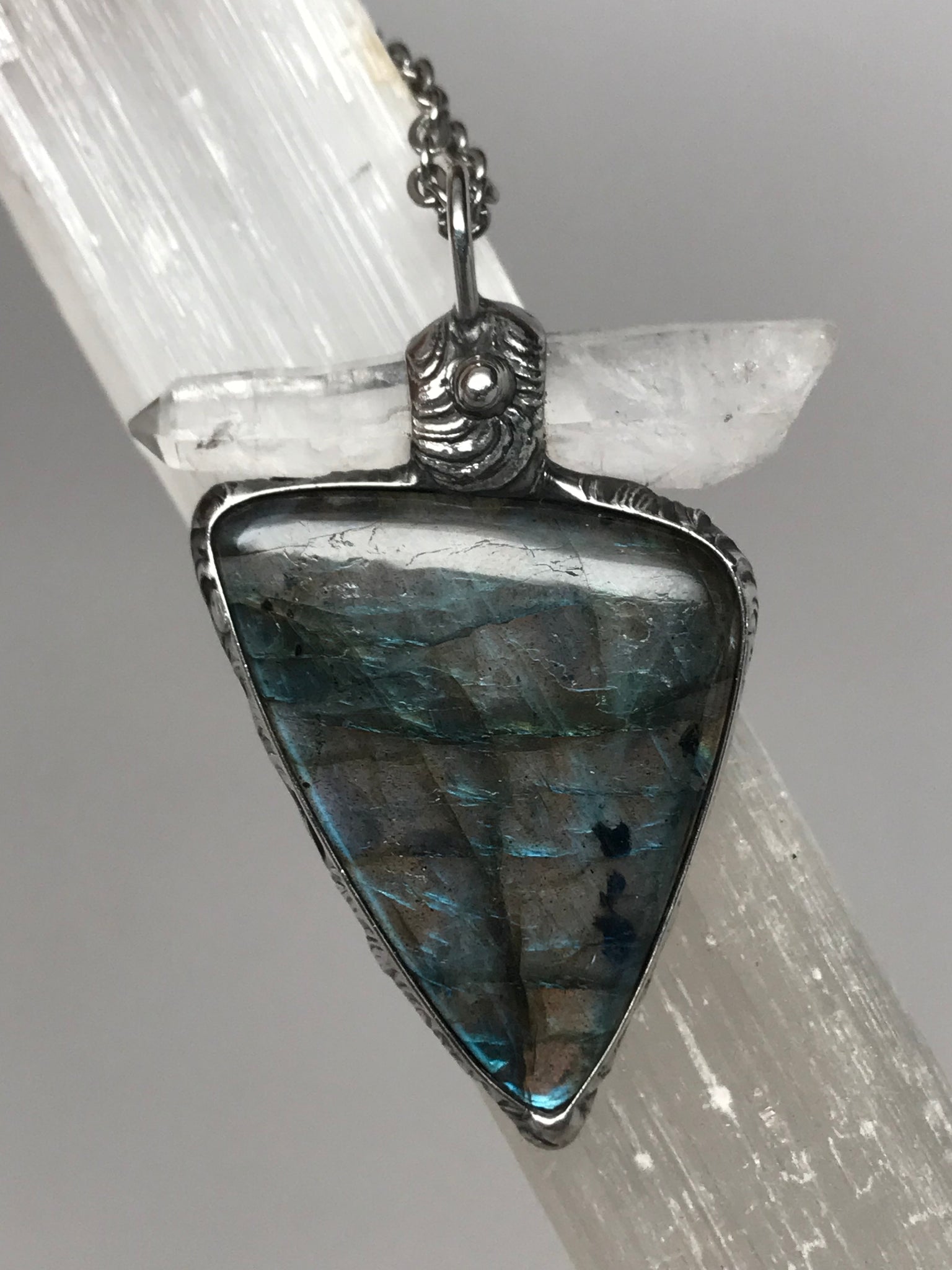 Clear Quartz point and Labradorite