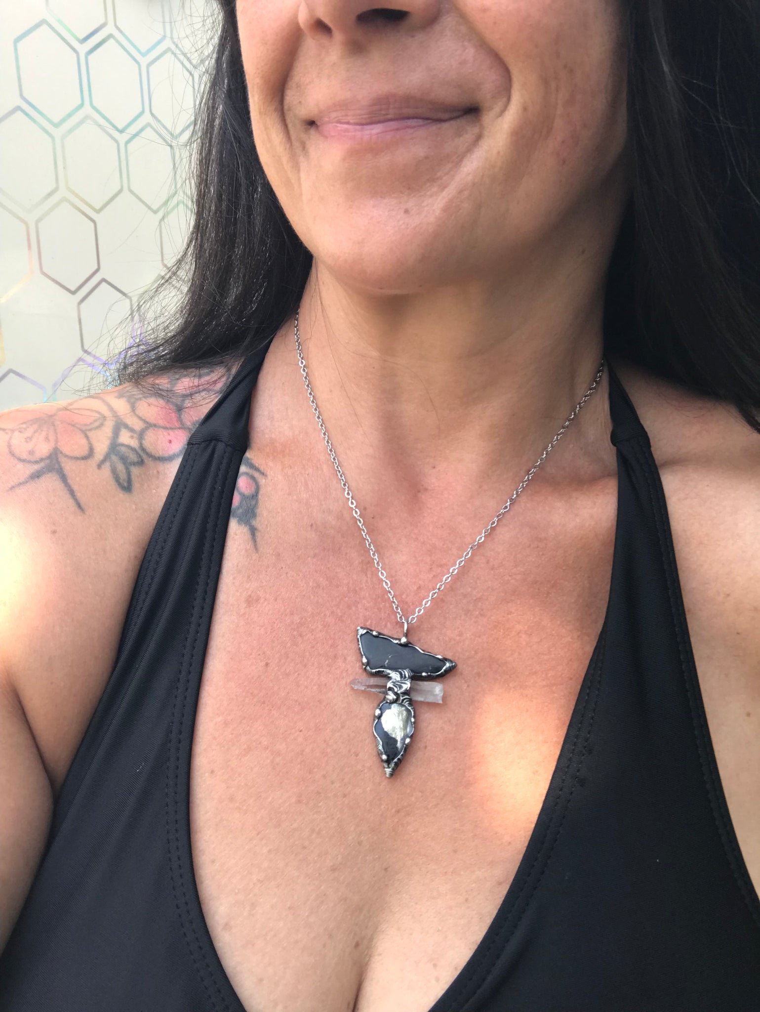 Shungite, clear quartz and Apache Gold Protector