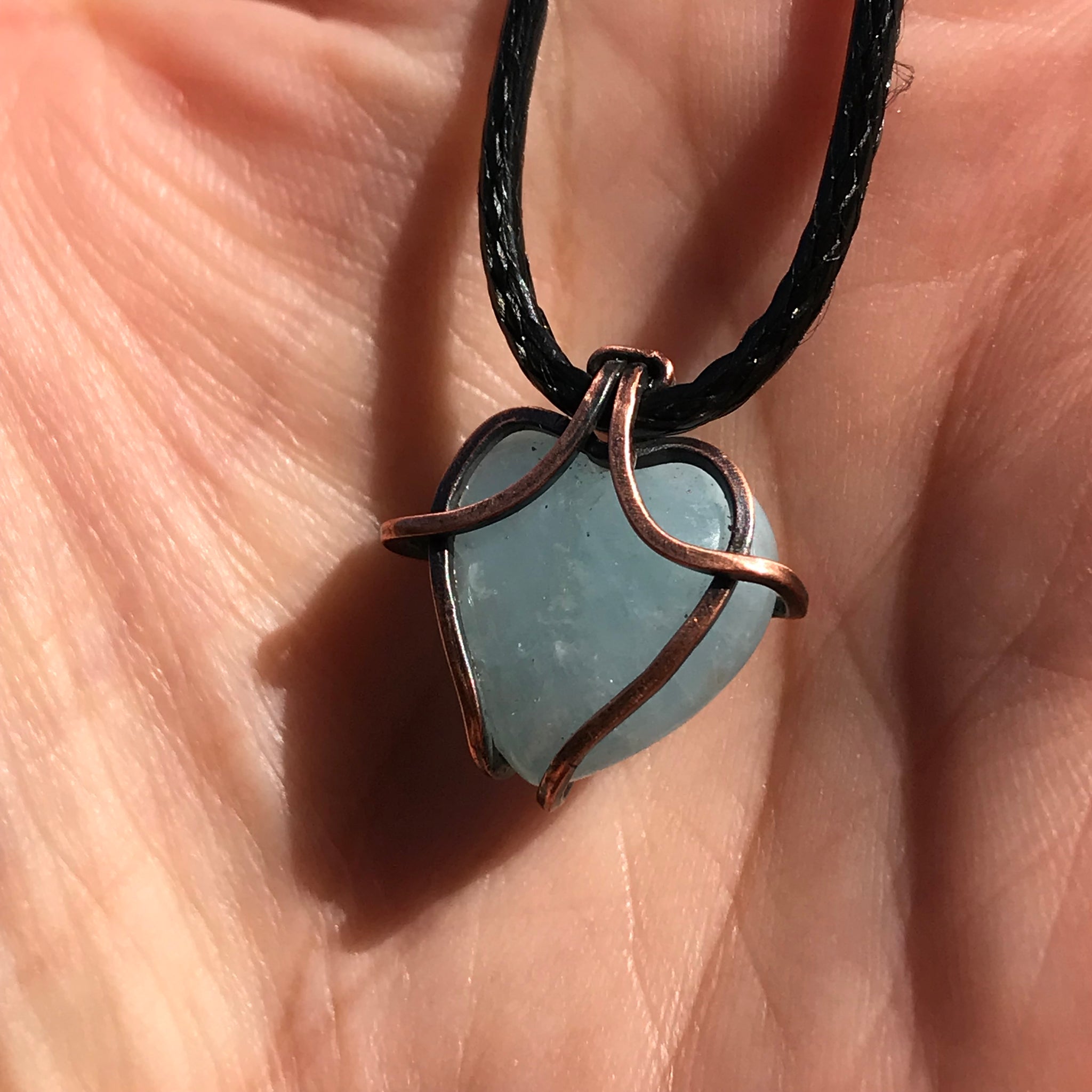 Wire wrapped Aquamarine heart pendant