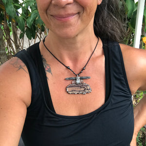 Statement Zebrastone triple crystal Pendant adorned with lightning ridge opal a twisty  Tree of Life