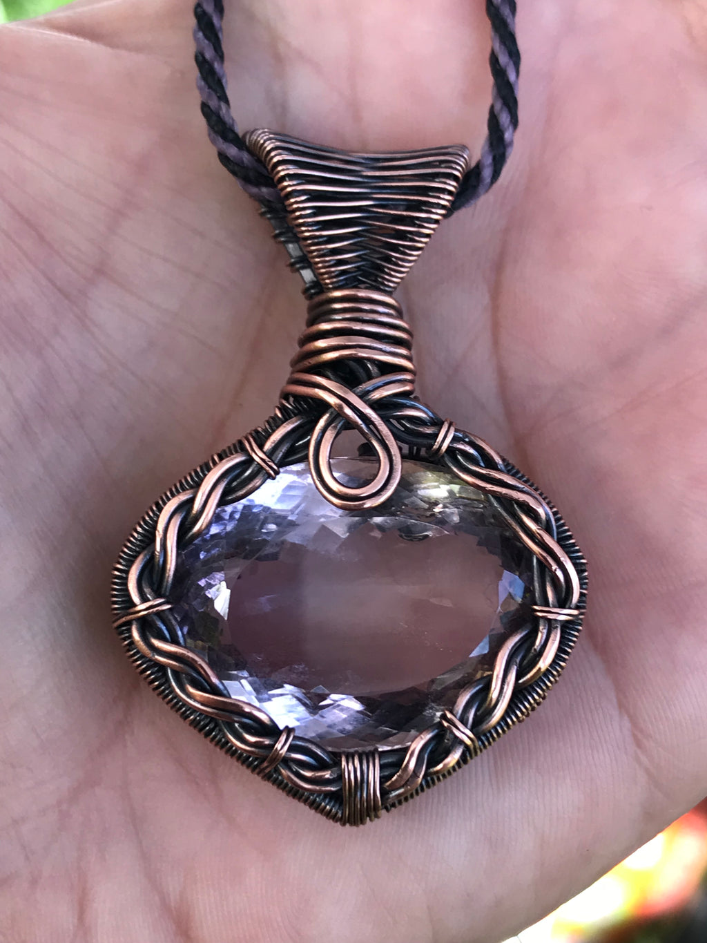 Faceted pink Amethyst in copper