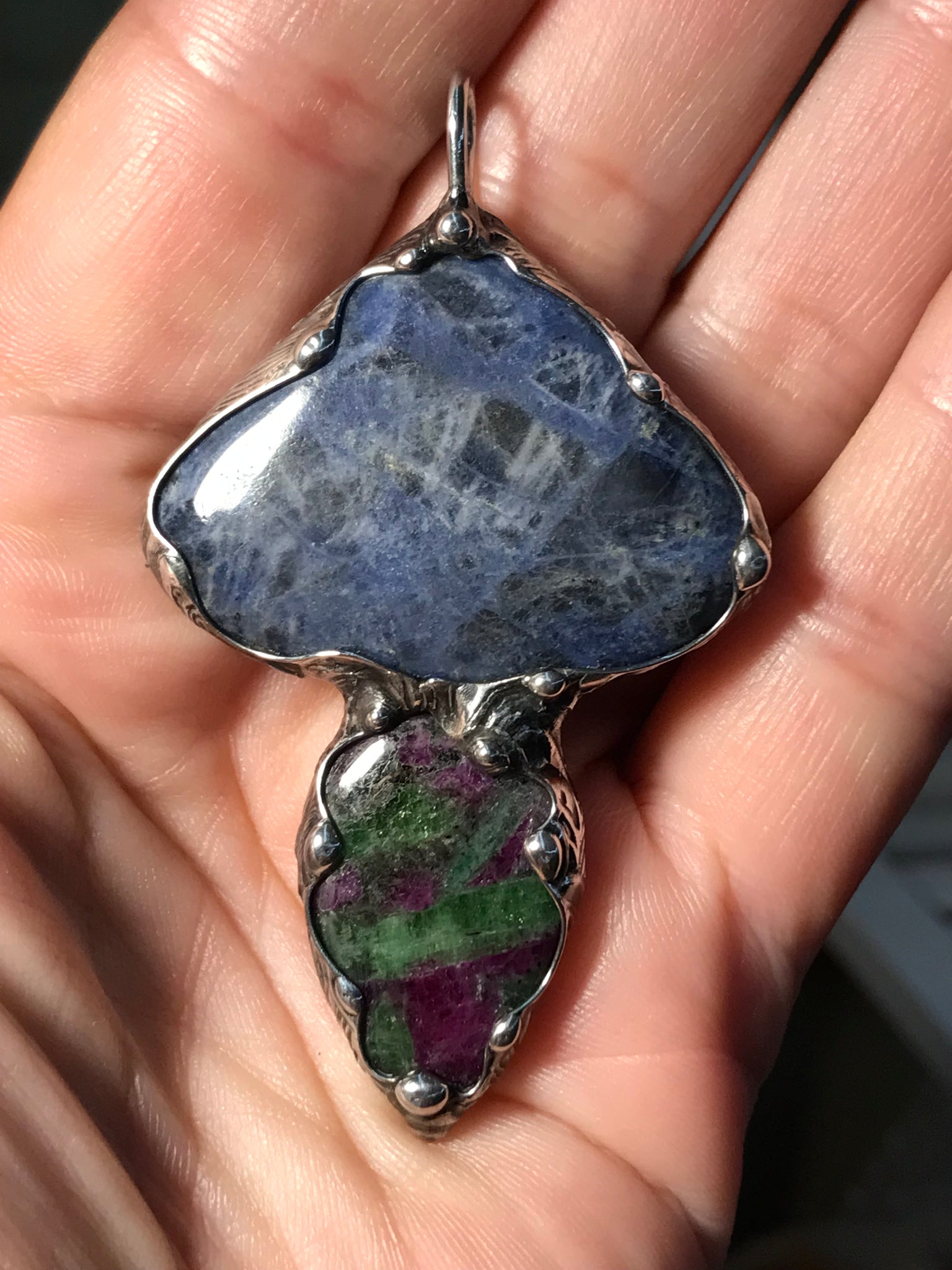 Sodalite and ruby in zoisite mushroom pe