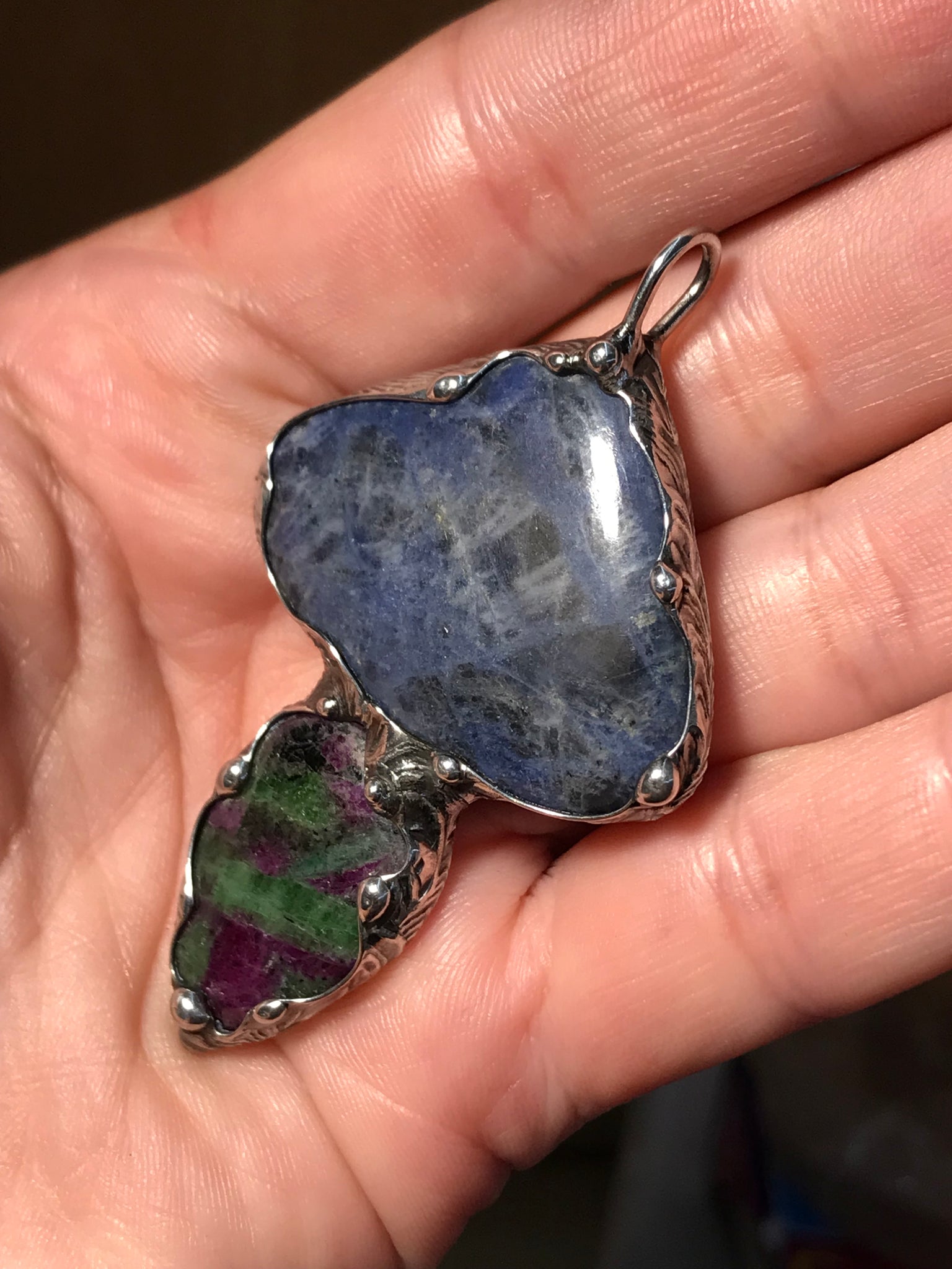 Sodalite and ruby in zoisite mushroom pe