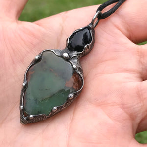 Beautiful Green Chrysoprase and black onyx pendant