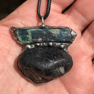 Black Tourmaline and Fuchsite in kyanite pendant