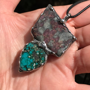 Eudialite and persian turquoise pendant