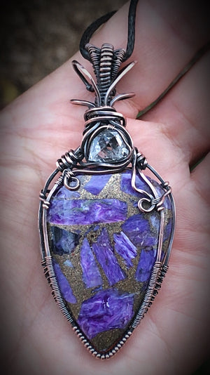 Reserved for Leslie Charoite and Herkimer Diamond wire wrap