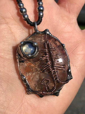 Bespoke tree landscape on hematite Quartz adorned with a mystical opalite moon