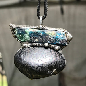 Black Tourmaline and Fuchsite in kyanite pendant
