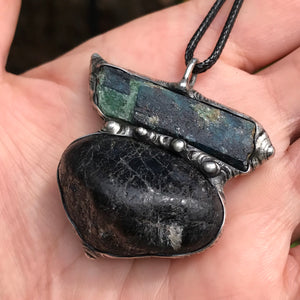 Black Tourmaline and Fuchsite in kyanite pendant