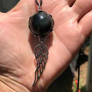 Rainbow Obsidian dream Sphere with sterling silver wing