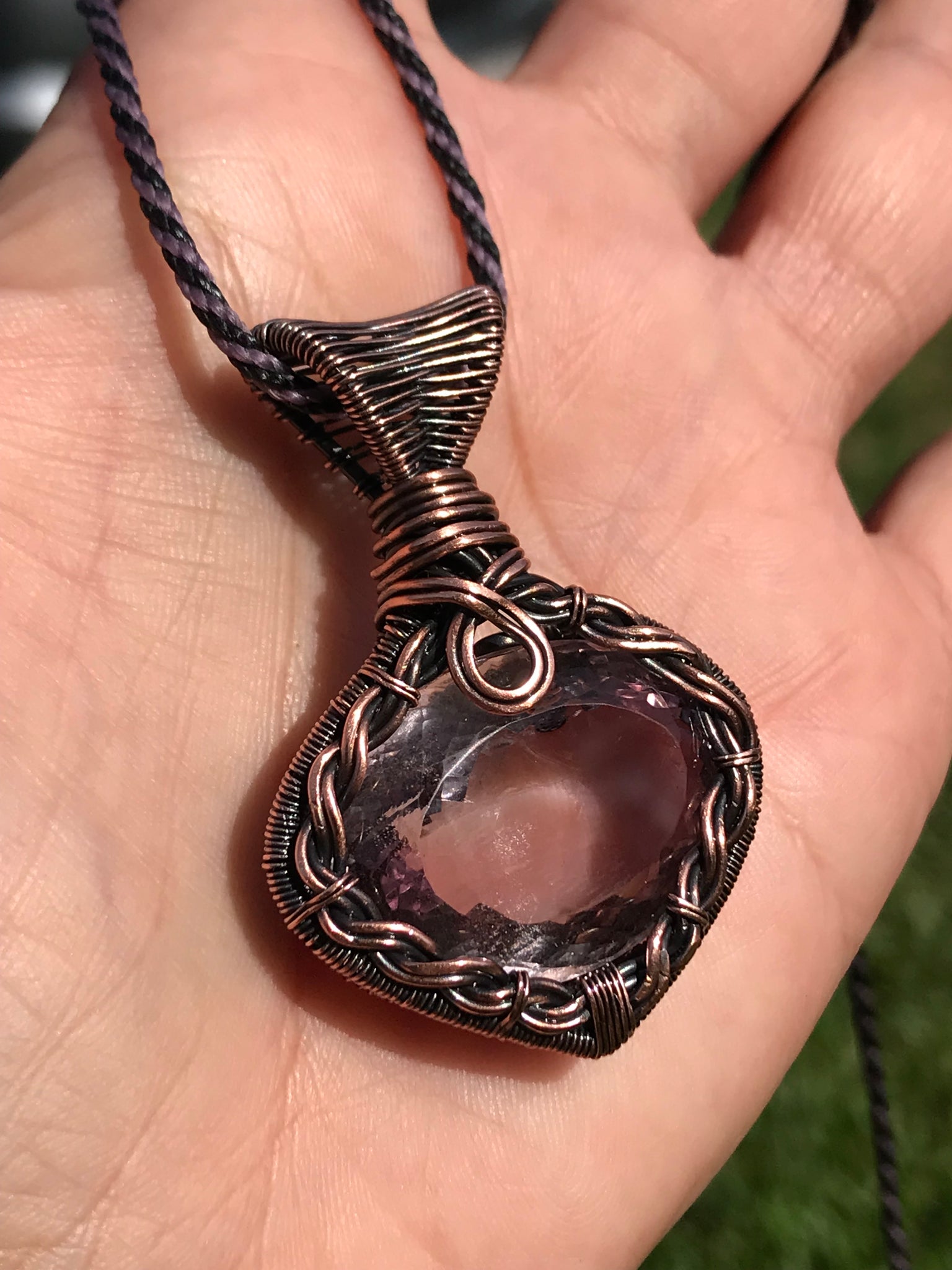 Faceted pink Amethyst in copper