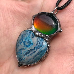 Aurora Opal and Blue dyed Agate heart goddess