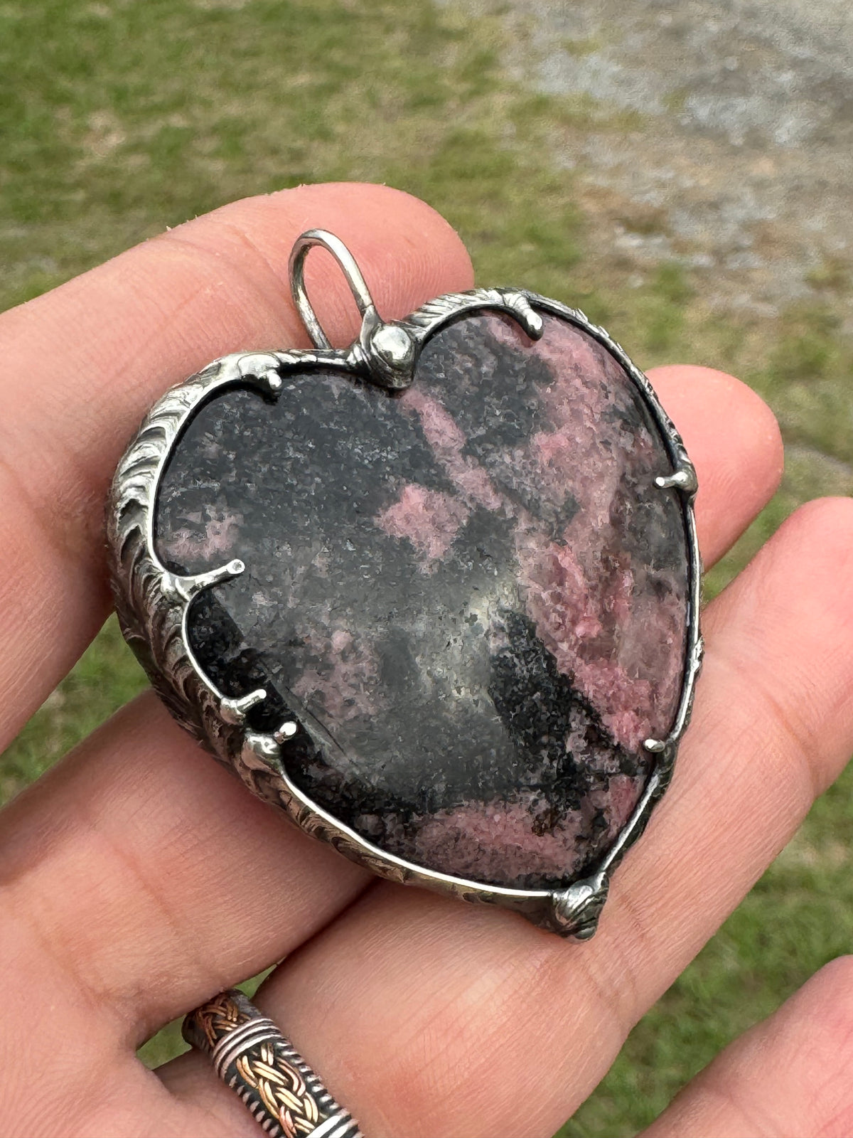 Rhodonite Crystal Heart Pendant