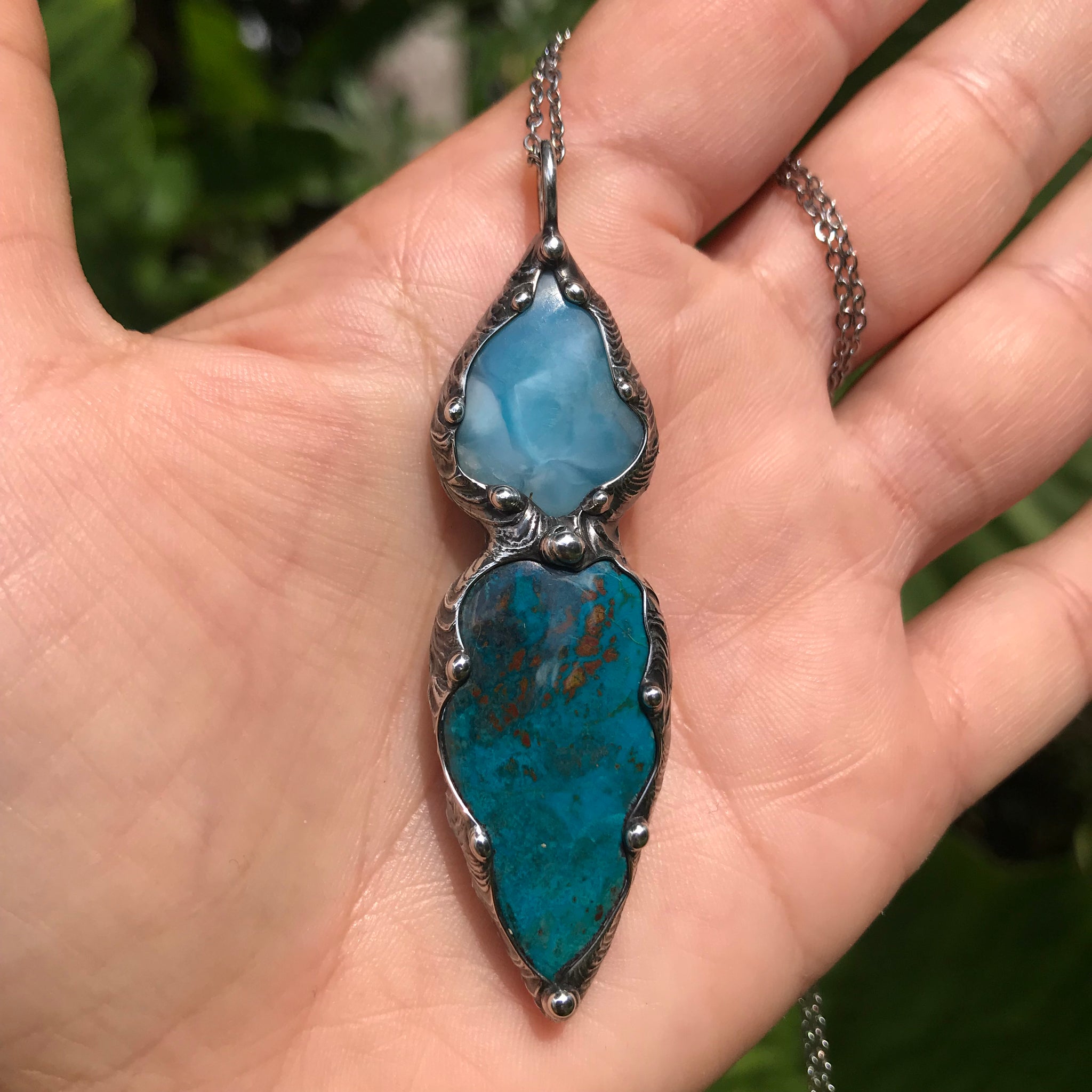 Chrysocolla and Larimar pendant