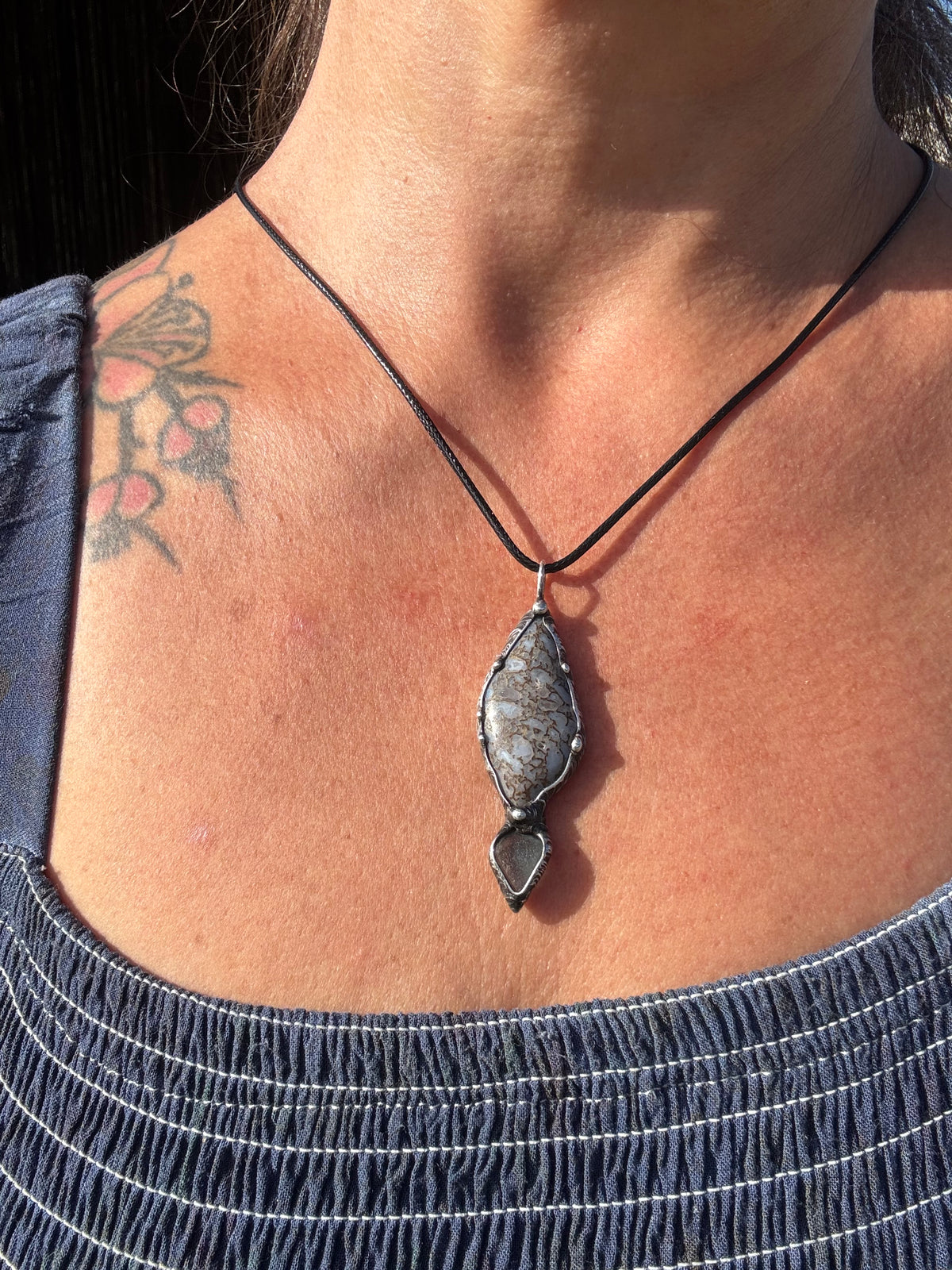 Blue peruvian Opal with sea glass