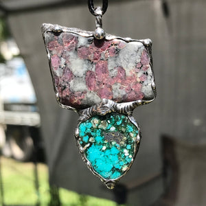 Eudialite and persian turquoise pendant