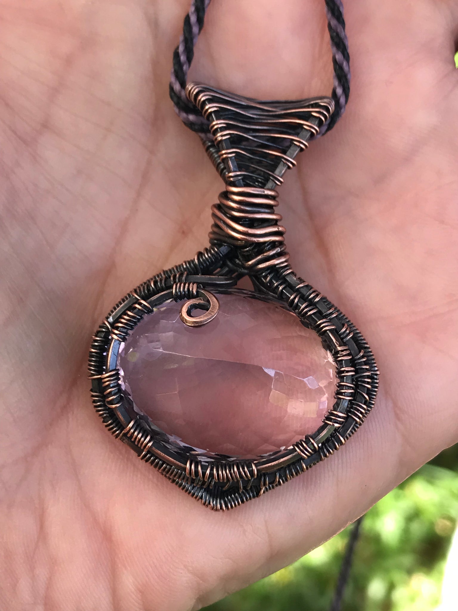 Faceted pink Amethyst in copper