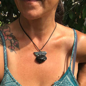 Black Tourmaline and Fuchsite in kyanite pendant