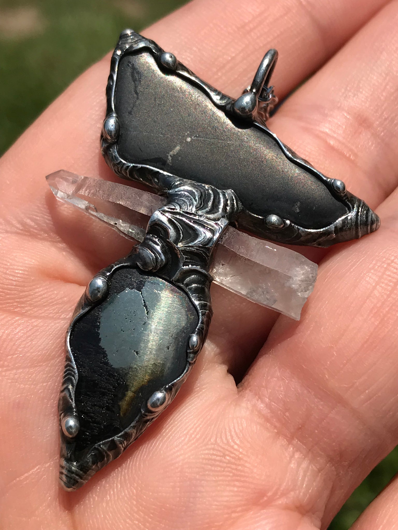 Shungite, clear quartz and Apache Gold Protector