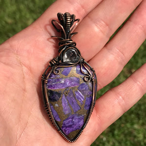 Reserved for Leslie Charoite and Herkimer Diamond wire wrap