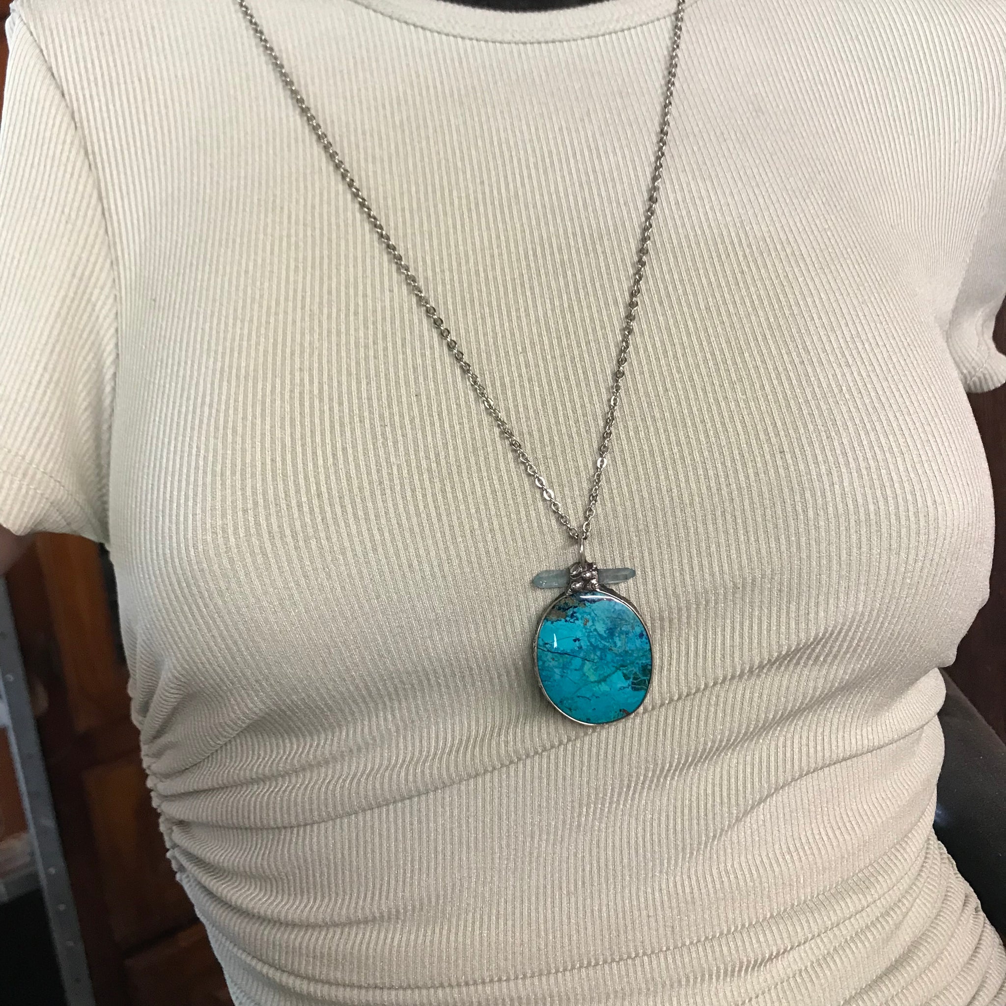 Aqua Aura and ocean blue Chrysocolla pendant