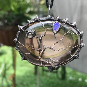 Tree of Life on Smoky Quartz with Ethiopian Opal and labradorite